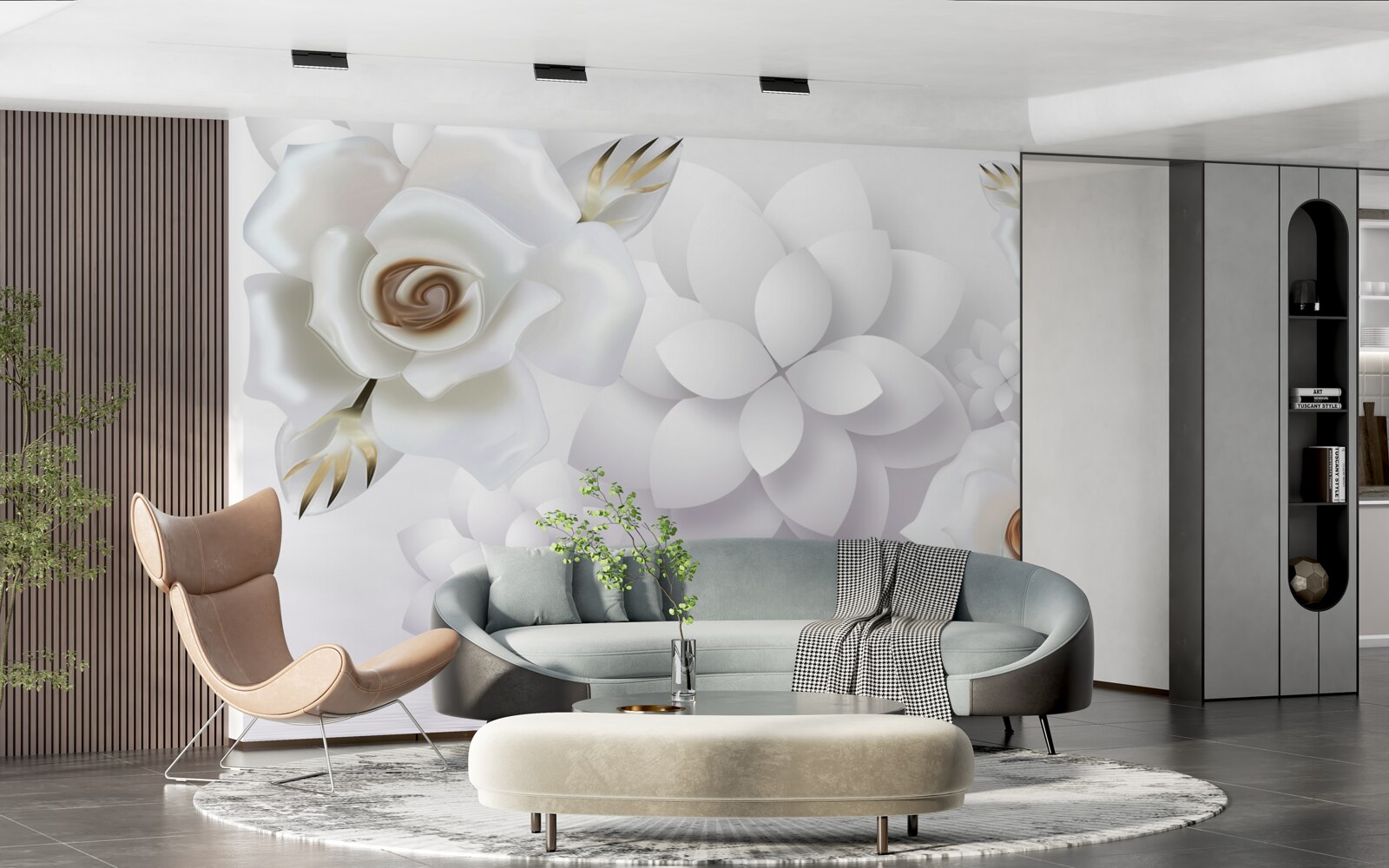 Carta da parati composizione con fiori bianchi