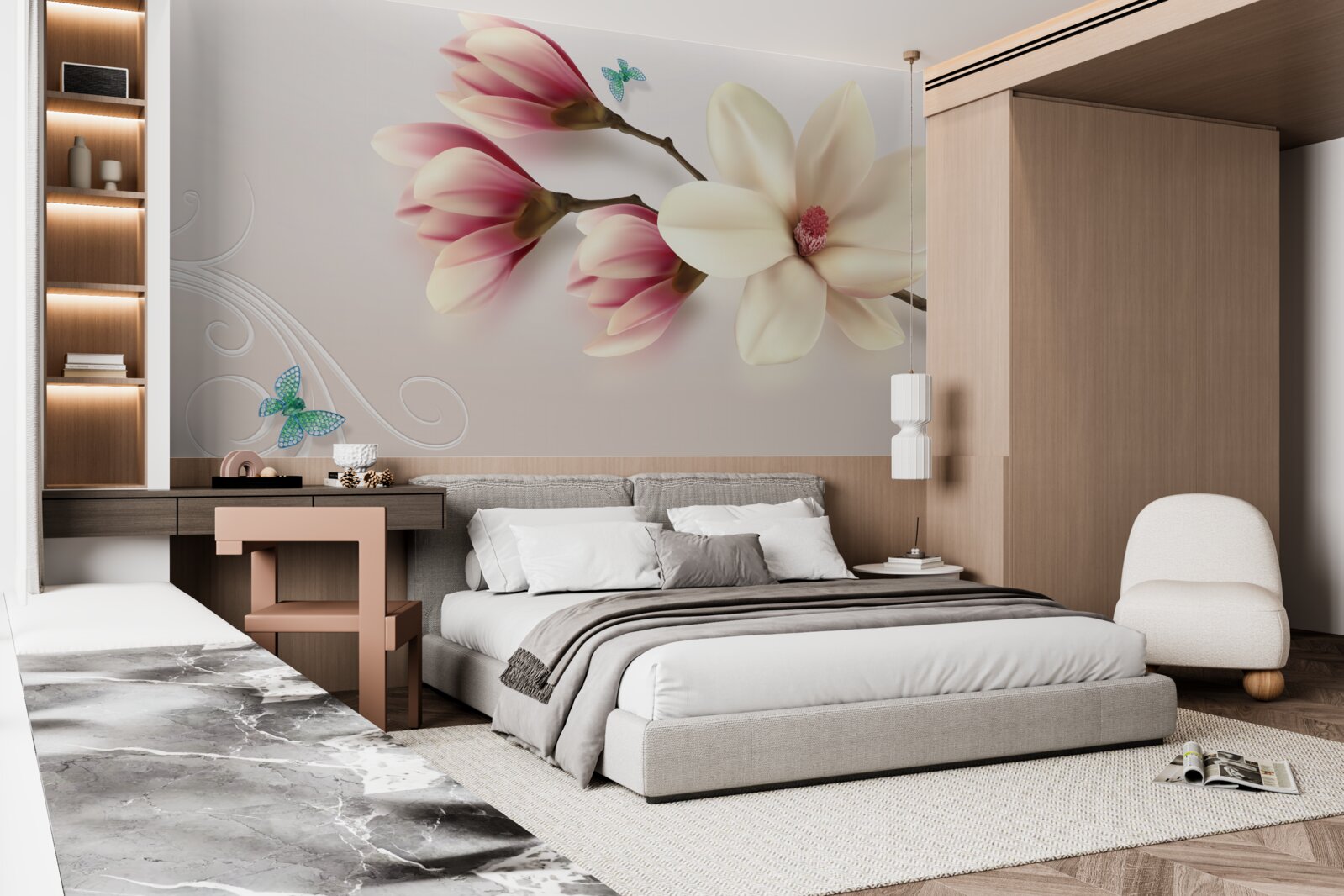 Fototapeta biała magnolia w pełnym rozkwicie