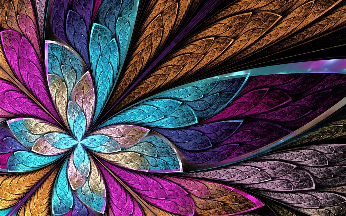 Carta da parati mosaico di petali di fiori per creare un effetto vetro colorato