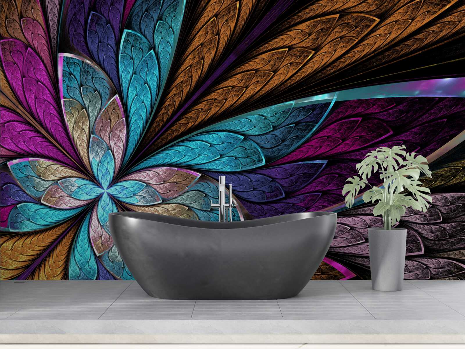 Carta da parati mosaico di petali di fiori per creare un effetto vetro colorato