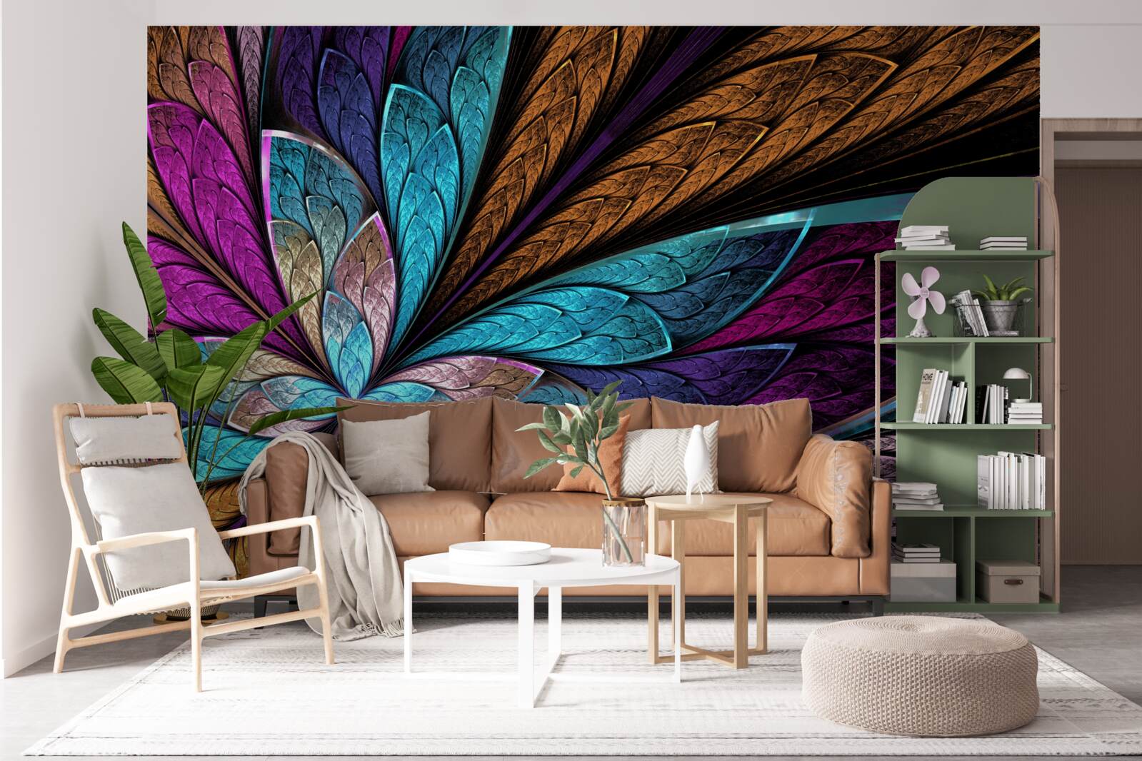 Carta da parati mosaico di petali di fiori per creare un effetto vetro colorato