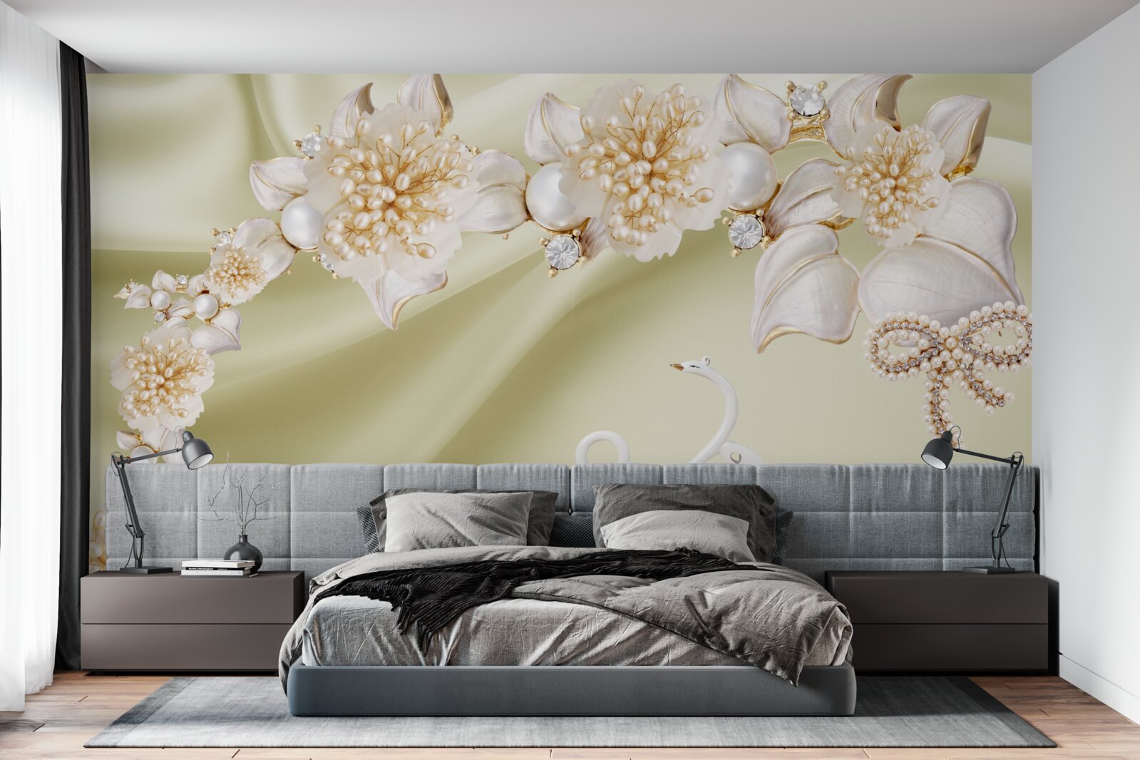 Carta da parati gemme decorate con oro e perle