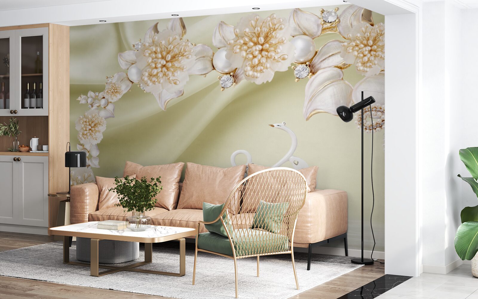 Carta da parati gemme decorate con oro e perle