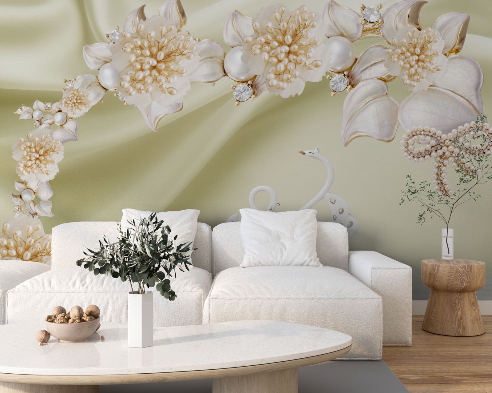 Carta da parati gemme decorate con oro e perle