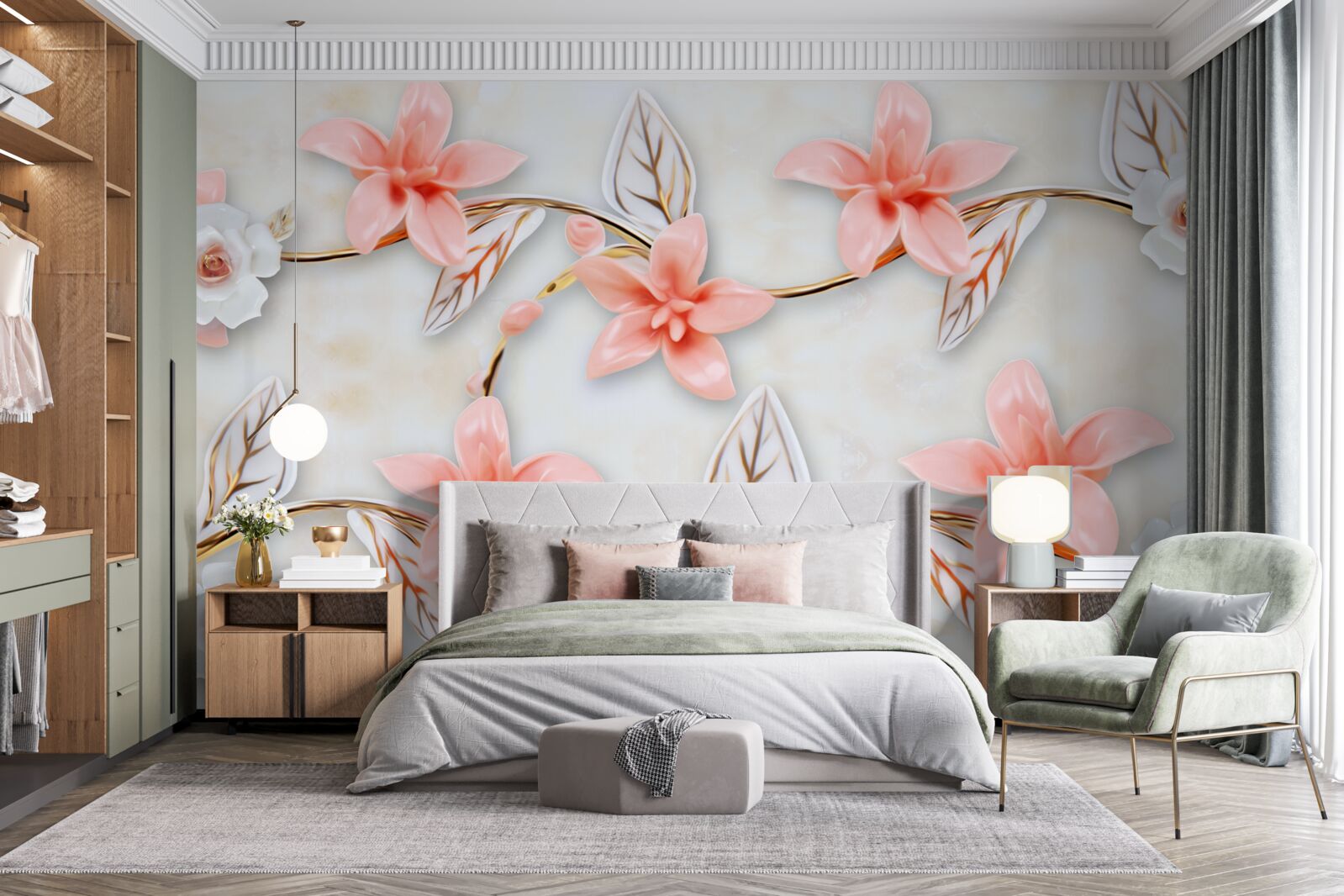 Fototapeta różowe magnolie na gałęziach