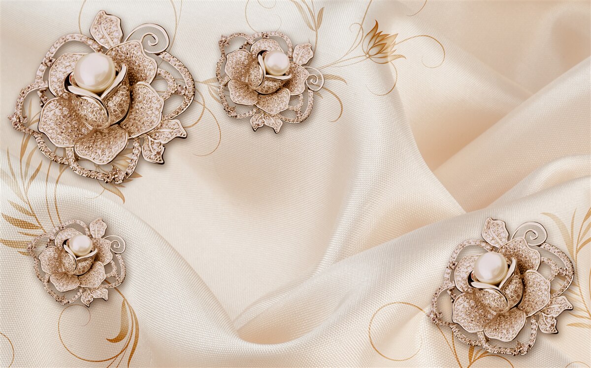 Carta da parati combinazione di fiori e seta color pesca