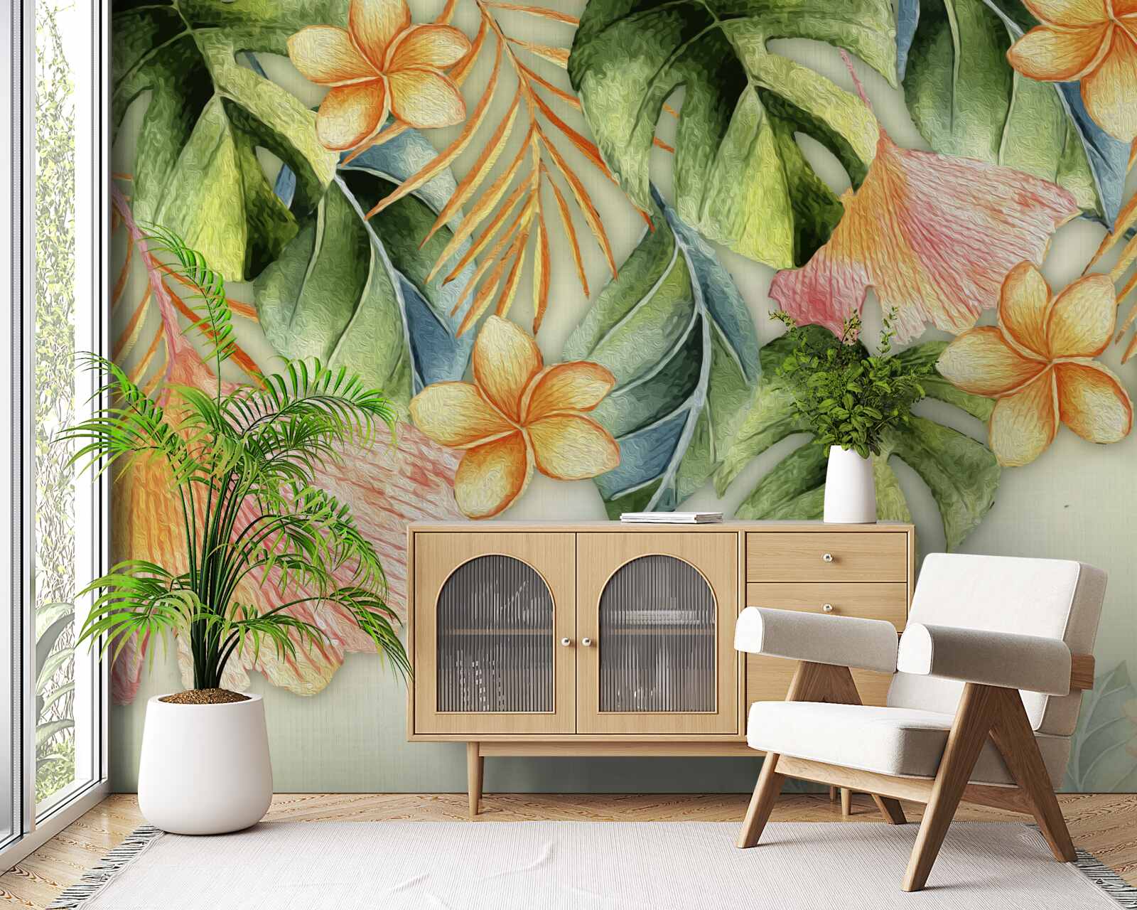Carta da parati foglie colorate dai tropici