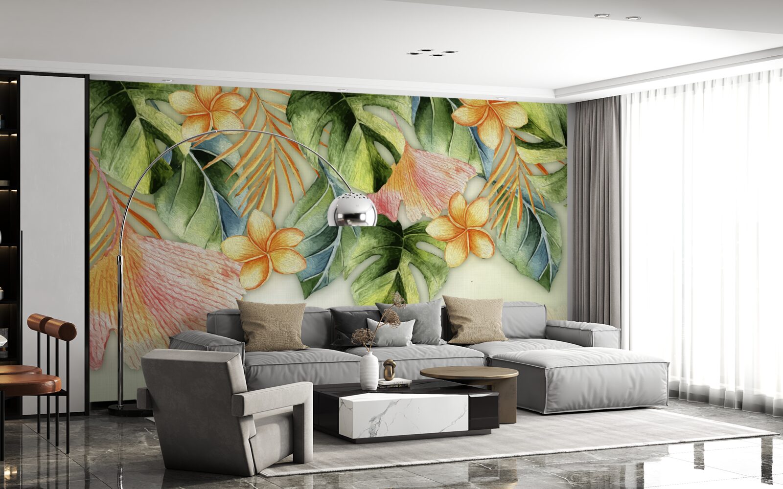 Carta da parati foglie colorate dai tropici
