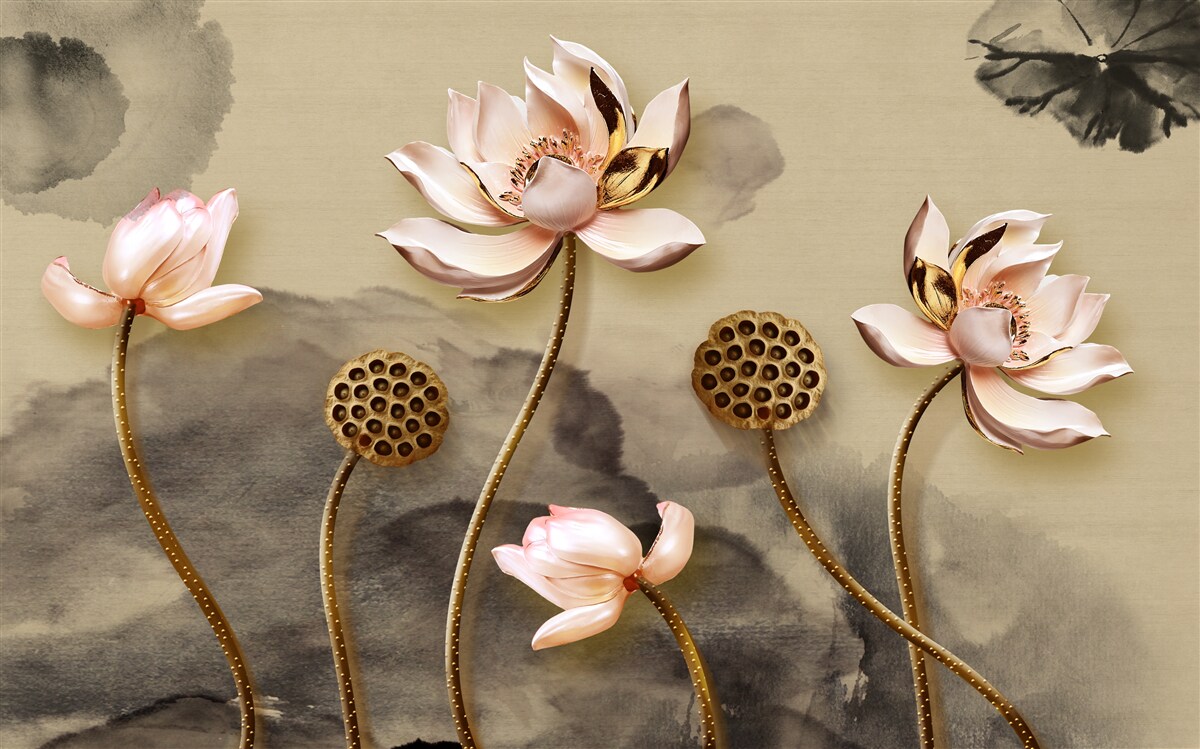 Carta da parati boccioli di fiori rosa che ondeggiano nel vento