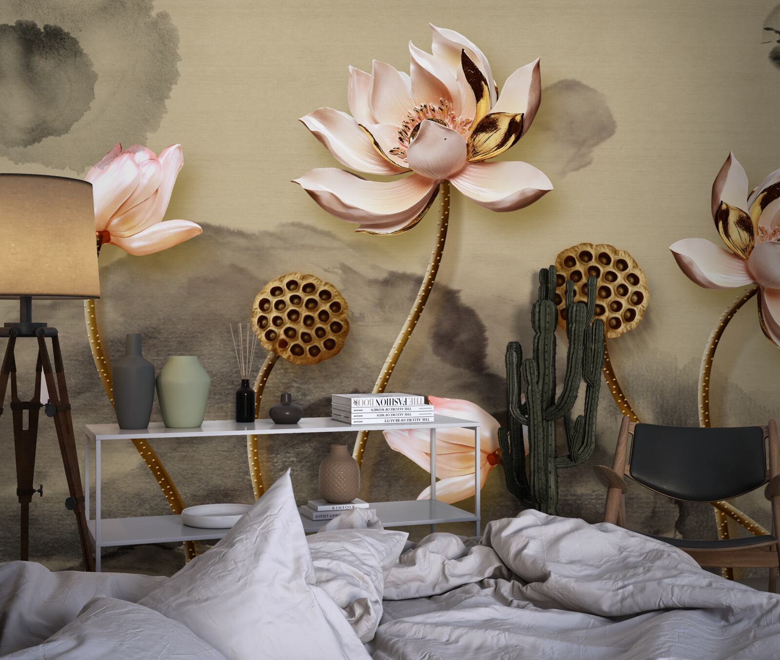 Carta da parati boccioli di fiori rosa che ondeggiano nel vento