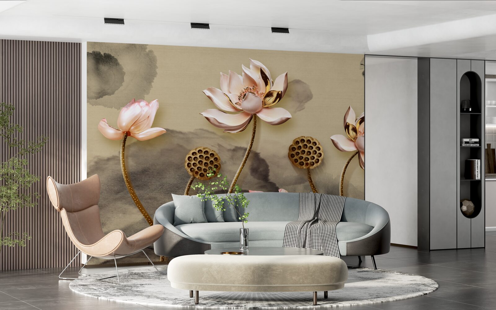 Carta da parati boccioli di fiori rosa che ondeggiano nel vento