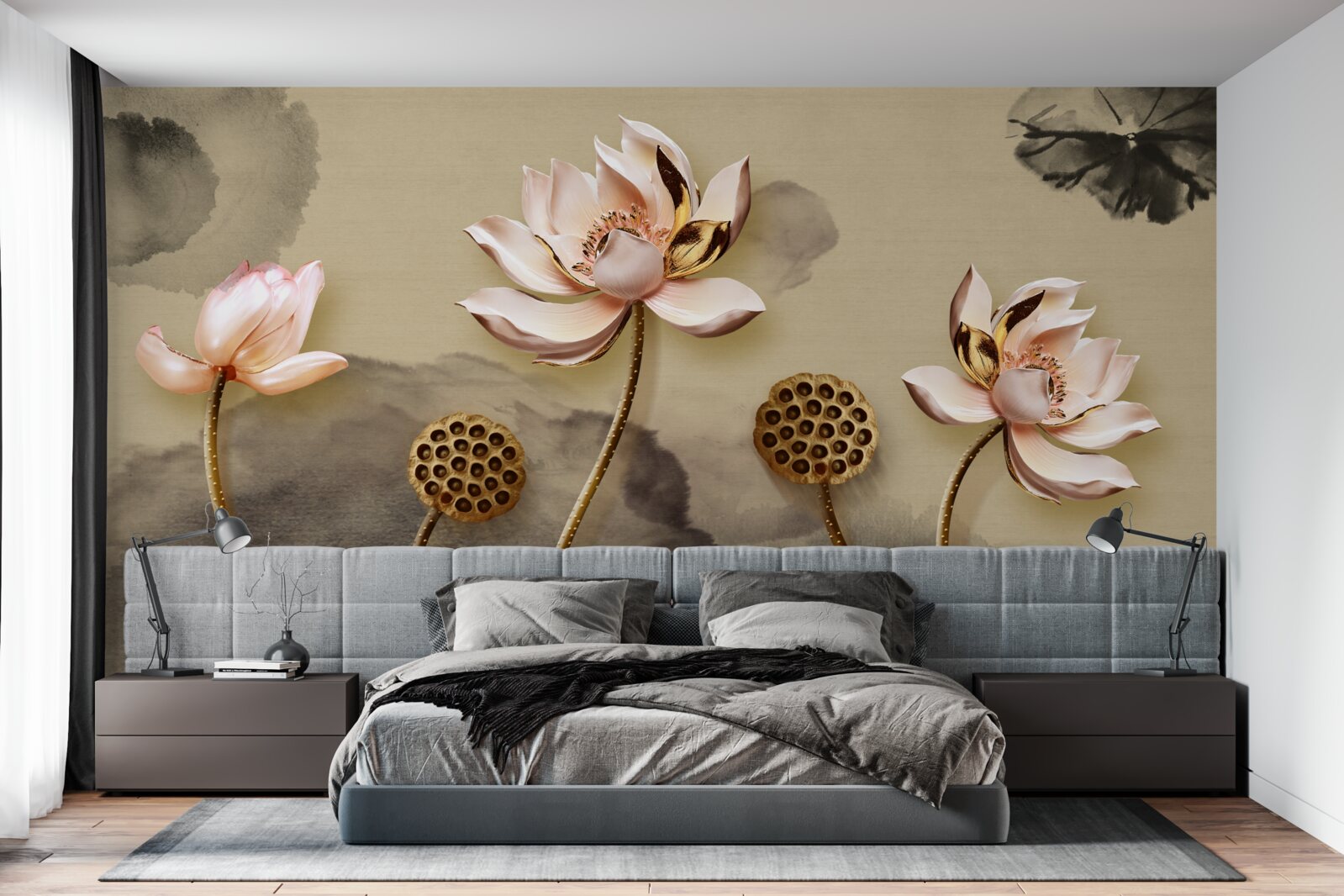 Carta da parati boccioli di fiori rosa che ondeggiano nel vento