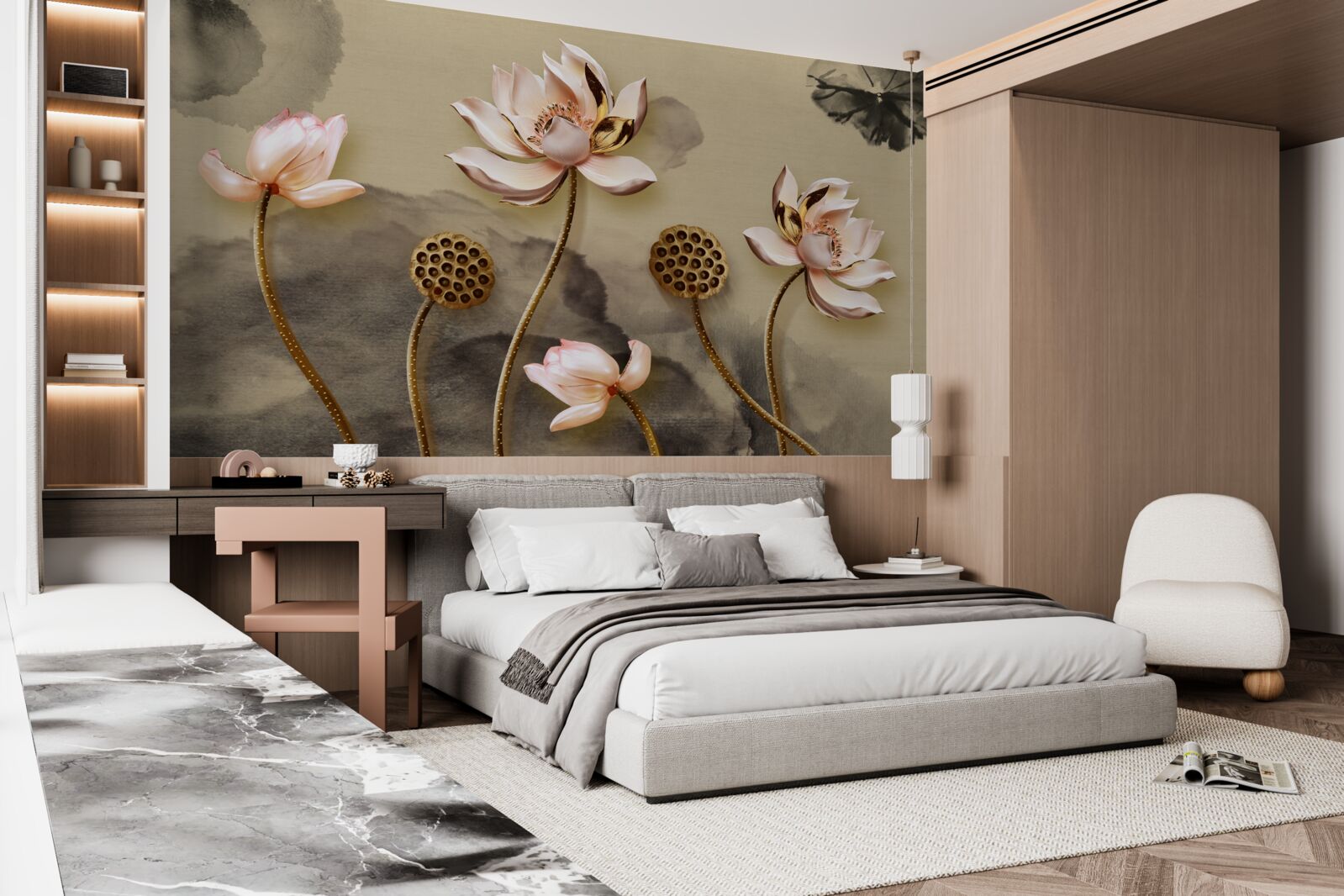 Carta da parati boccioli di fiori rosa che ondeggiano nel vento