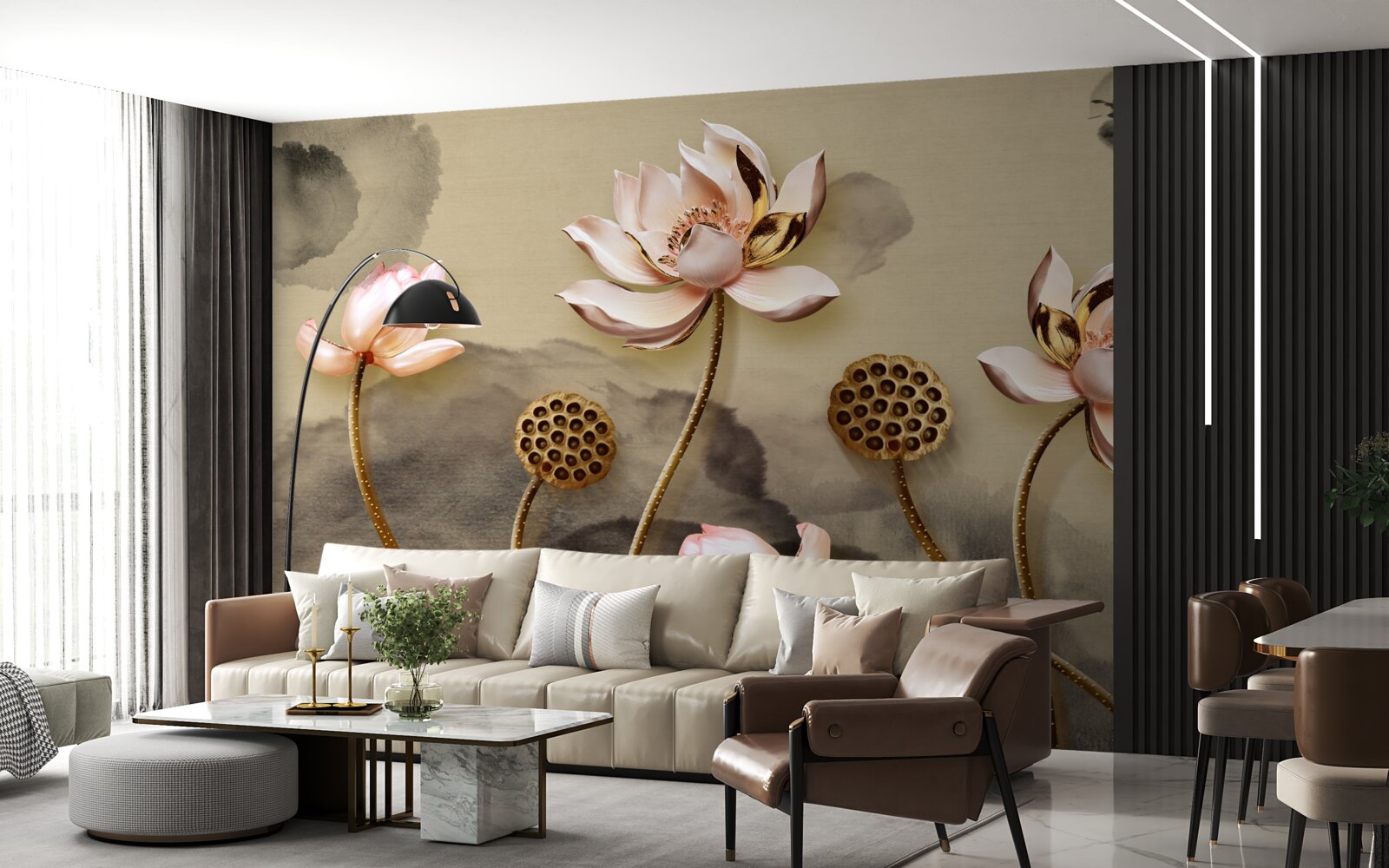 Carta da parati boccioli di fiori rosa che ondeggiano nel vento