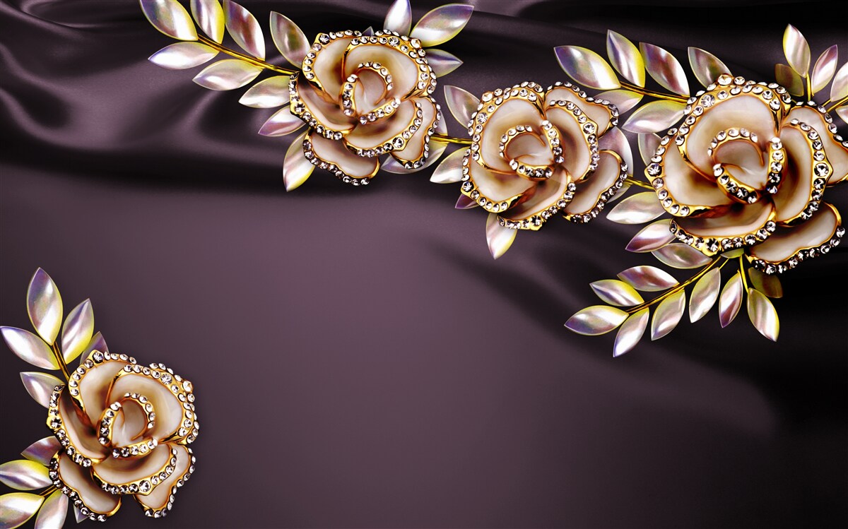 Carta da parati rose in oro con foglie come decorazione