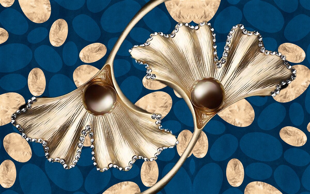 Carta da parati lo sfondo blu è decorato con fiori dorati