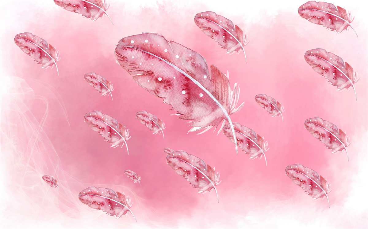 Carta da parati piume rosa su sfondo rosa