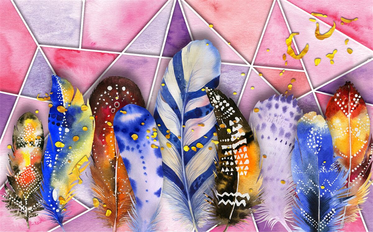 Carta da parati piume colorate in varie tonalità