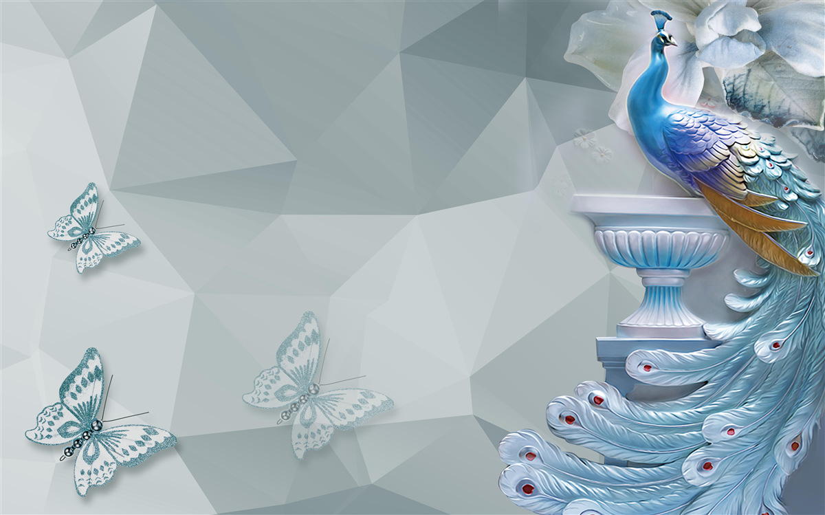 Carta da parati magnifico pavone e farfalle