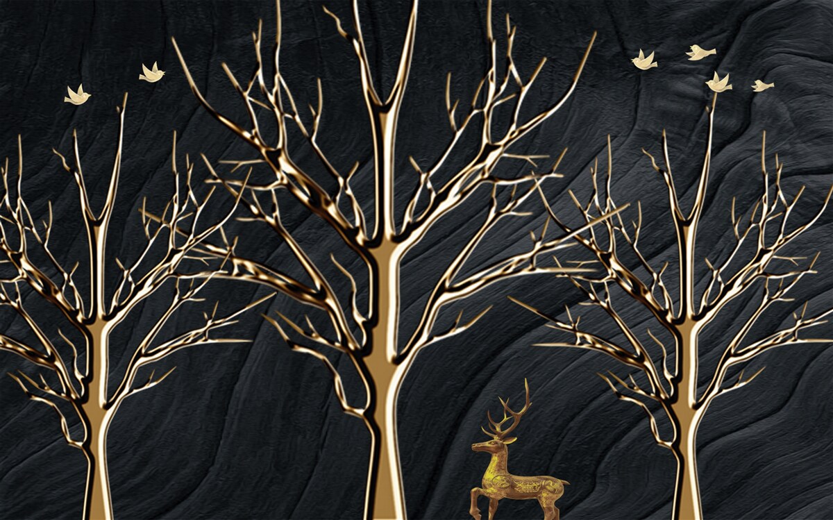 Carta da parati un cervo cammina di notte tra gli alberi