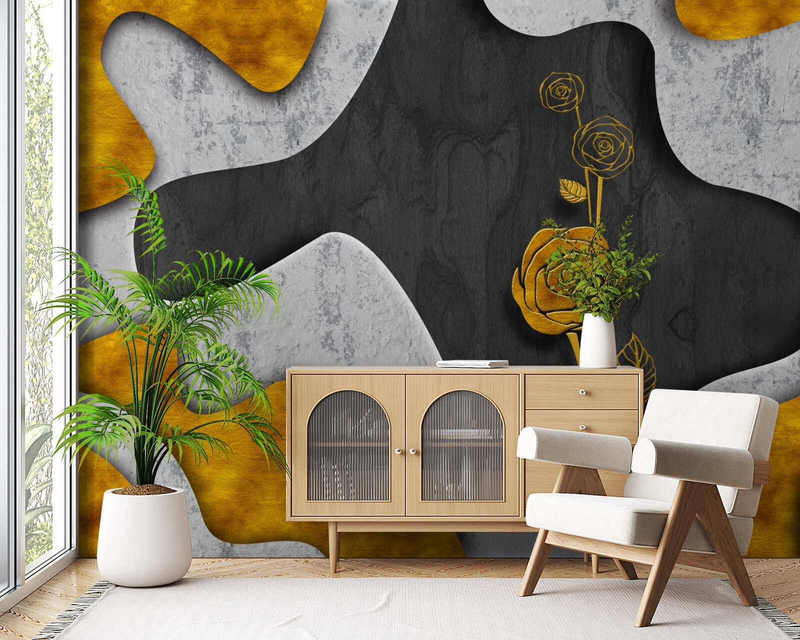 Carta da parati rosa d'oro in decorazione