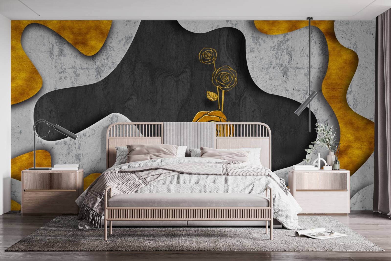 Carta da parati rosa d'oro in decorazione