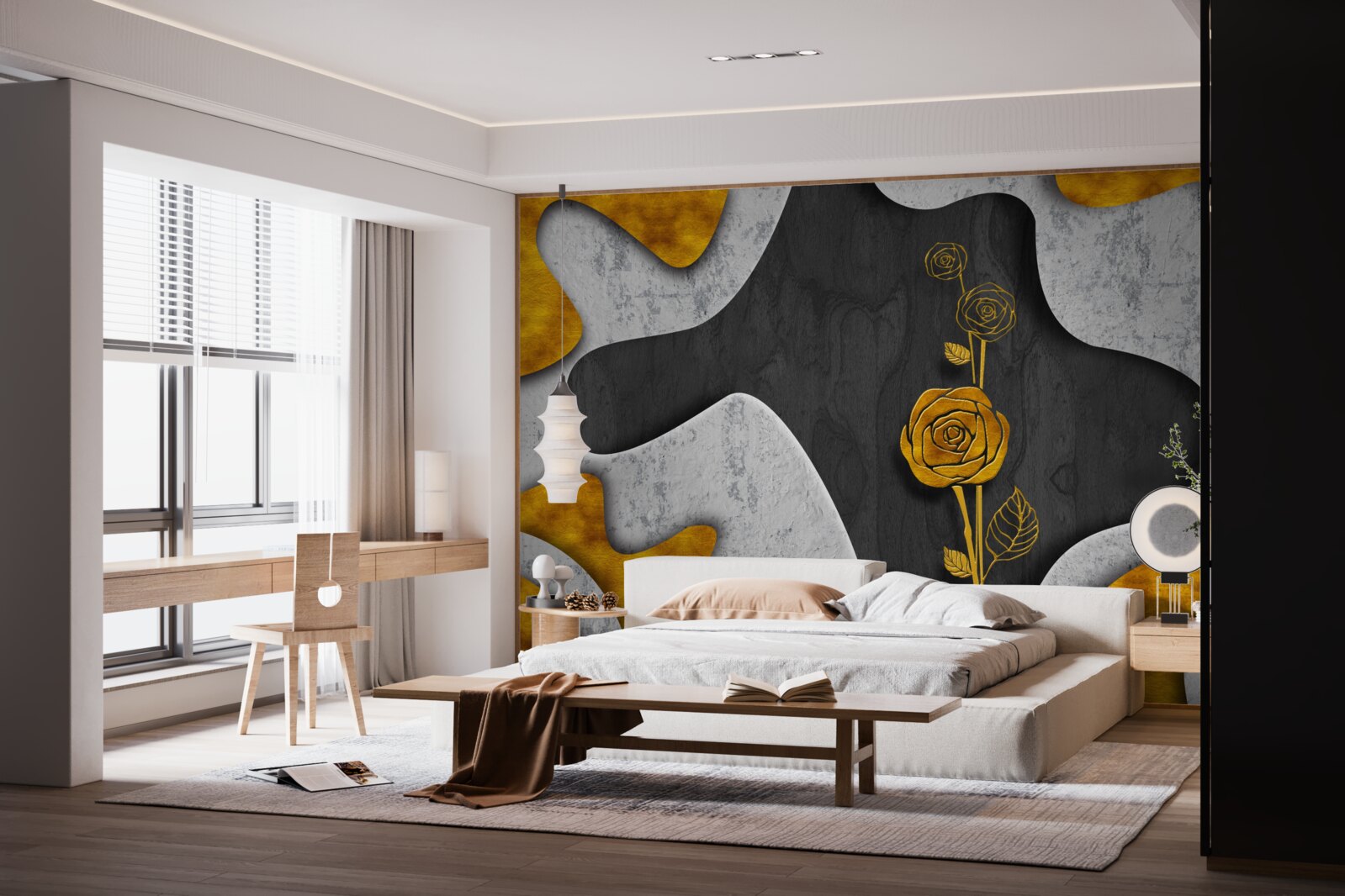 Carta da parati rosa d'oro in decorazione