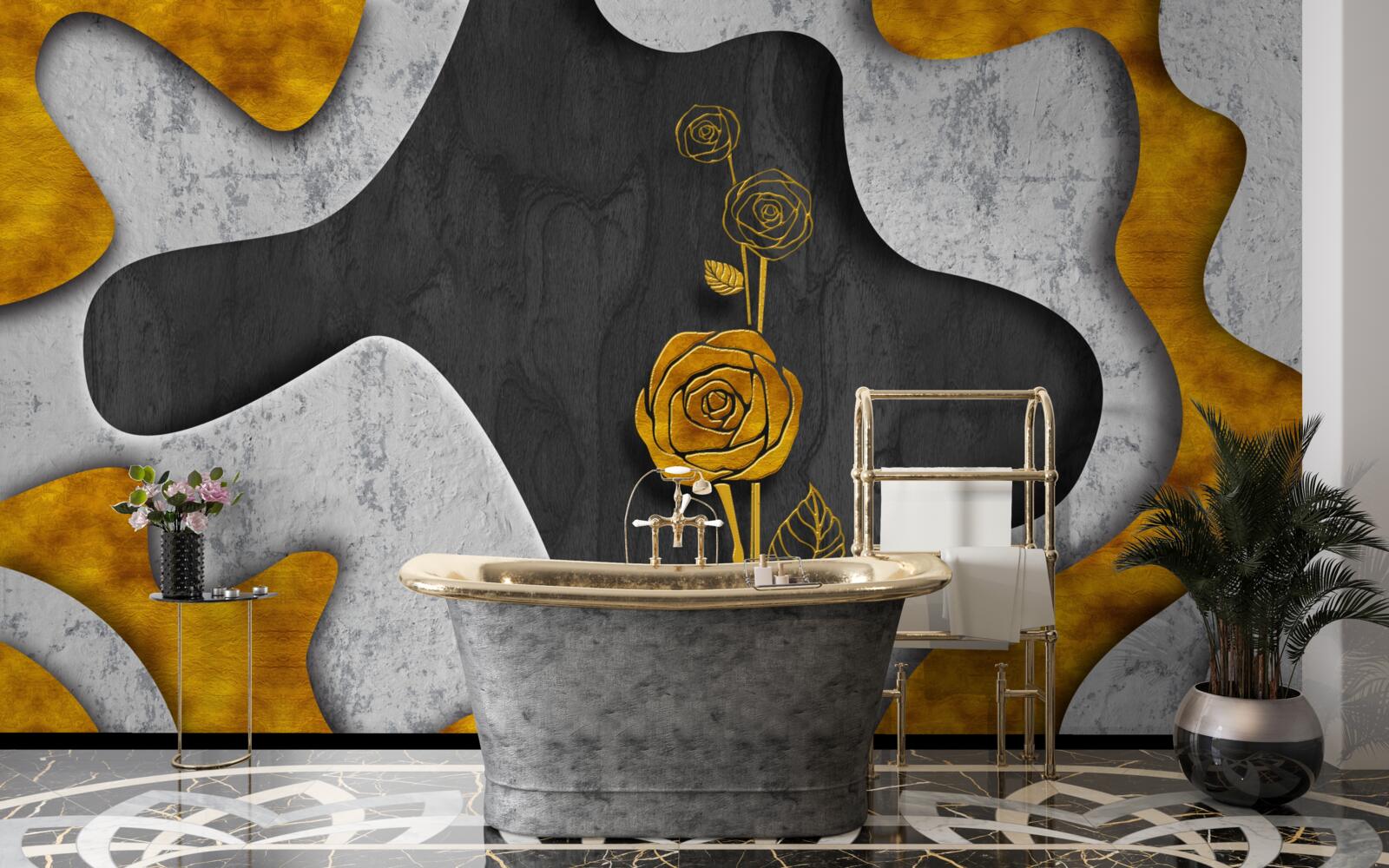 Carta da parati rosa d'oro in decorazione