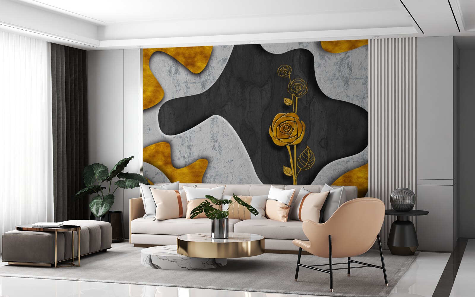 Carta da parati rosa d'oro in decorazione
