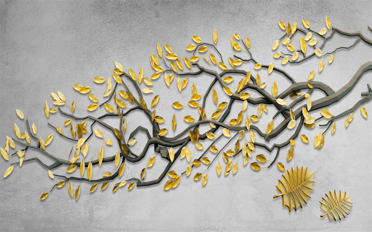 Carta da parati ramo con foglie d'autunno dorate