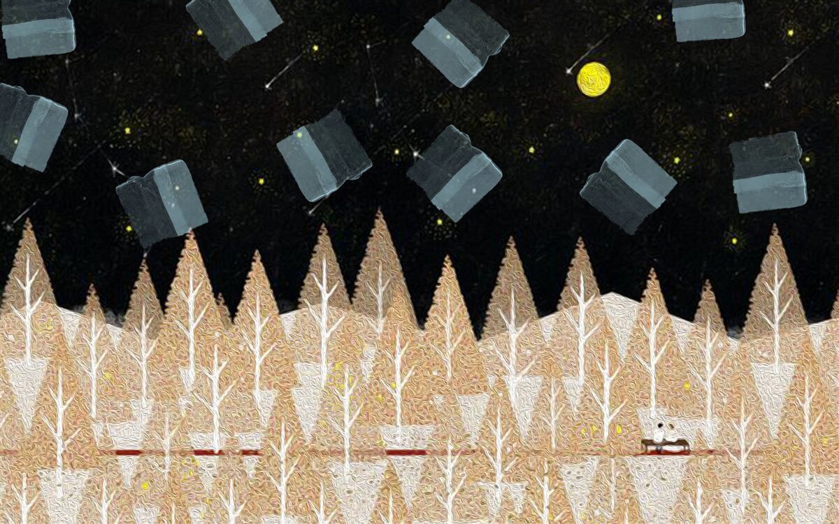 Carta da parati foresta metafisica nel buio e stelle splendenti