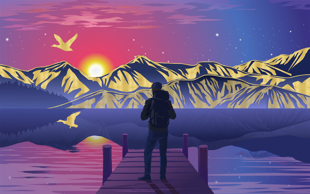 Carta da parati sul ponte, il turista incontra l'alba