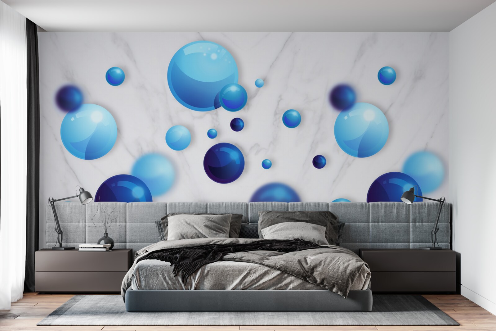 Carta da parati lampadine blu e azzurre scorrevoli