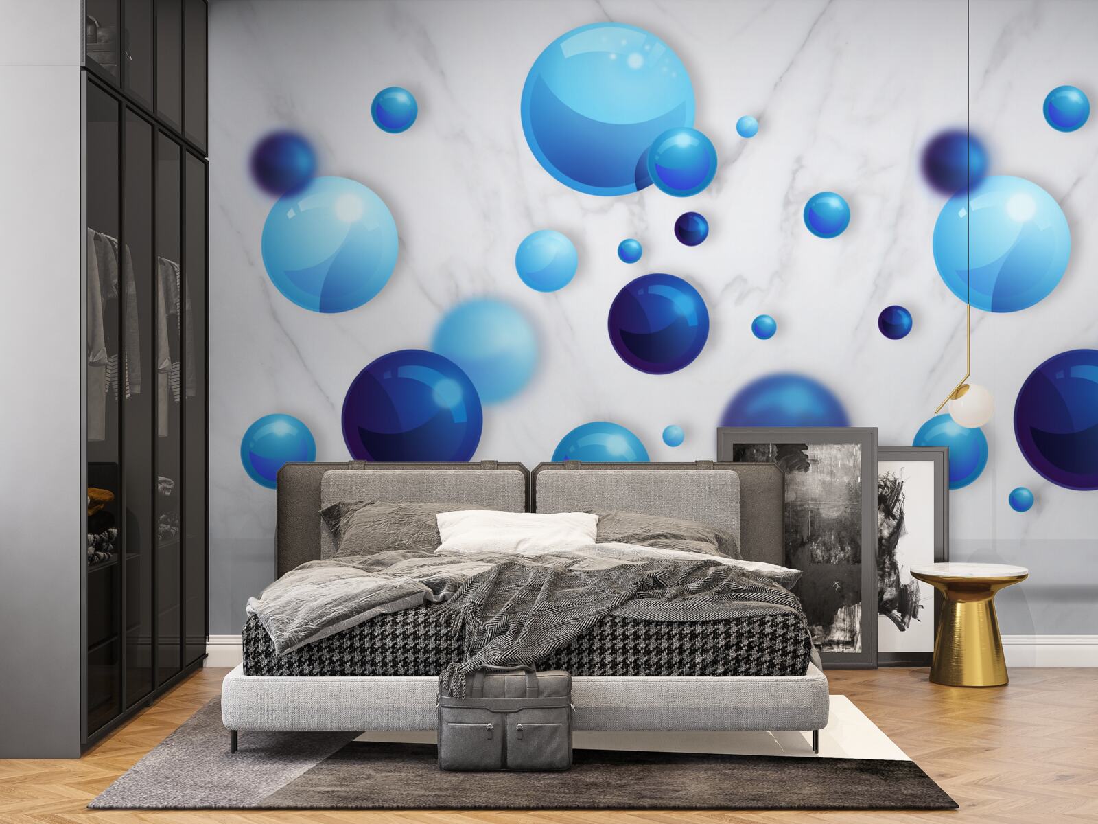 Carta da parati lampadine blu e azzurre scorrevoli