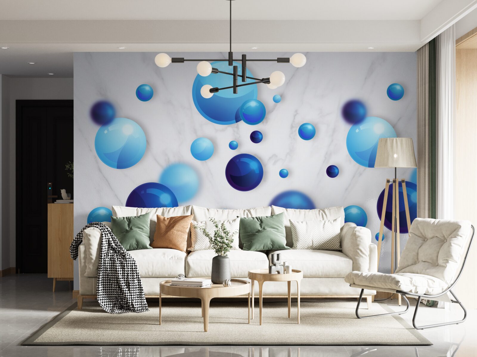 Carta da parati lampadine blu e azzurre scorrevoli