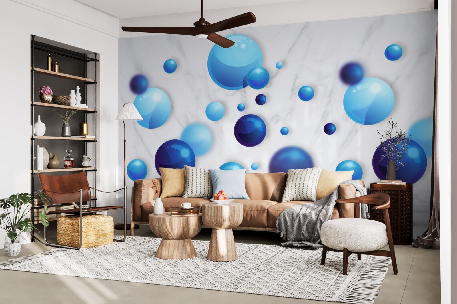 Carta da parati lampadine blu e azzurre scorrevoli
