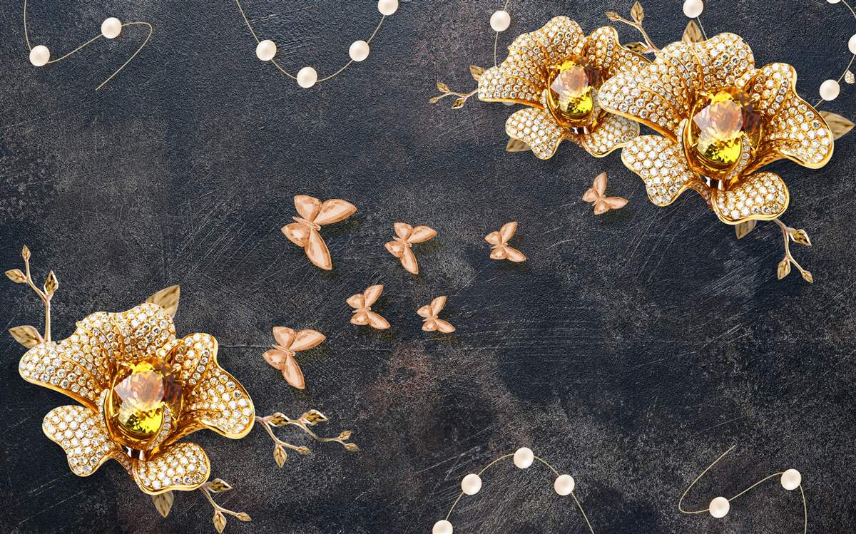 Carta da parati la sera le farfalle decorano i fiori dorati
