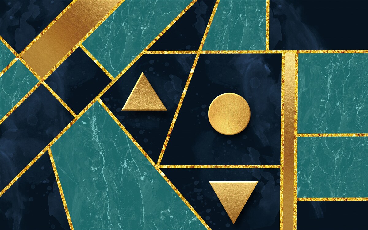 Carta da parati mosaico nei toni dell'oro e dello smeraldo
