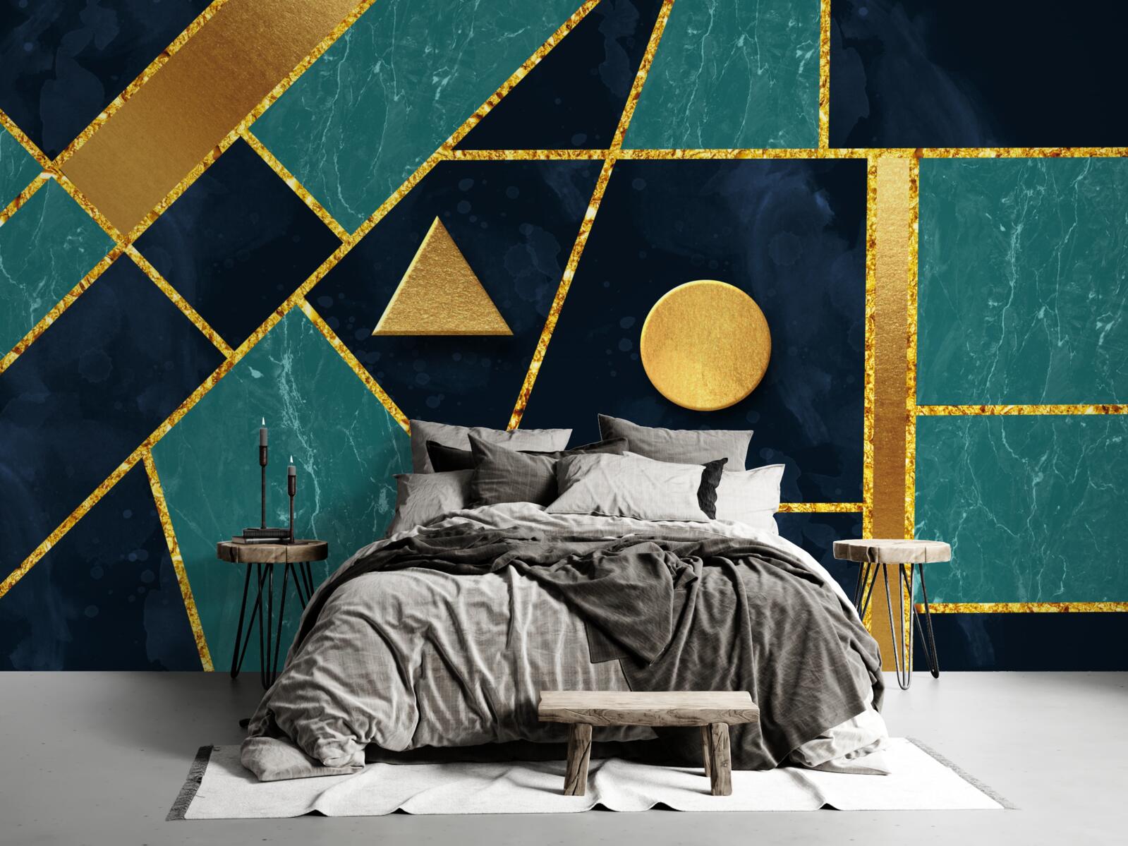 Carta da parati mosaico nei toni dell'oro e dello smeraldo