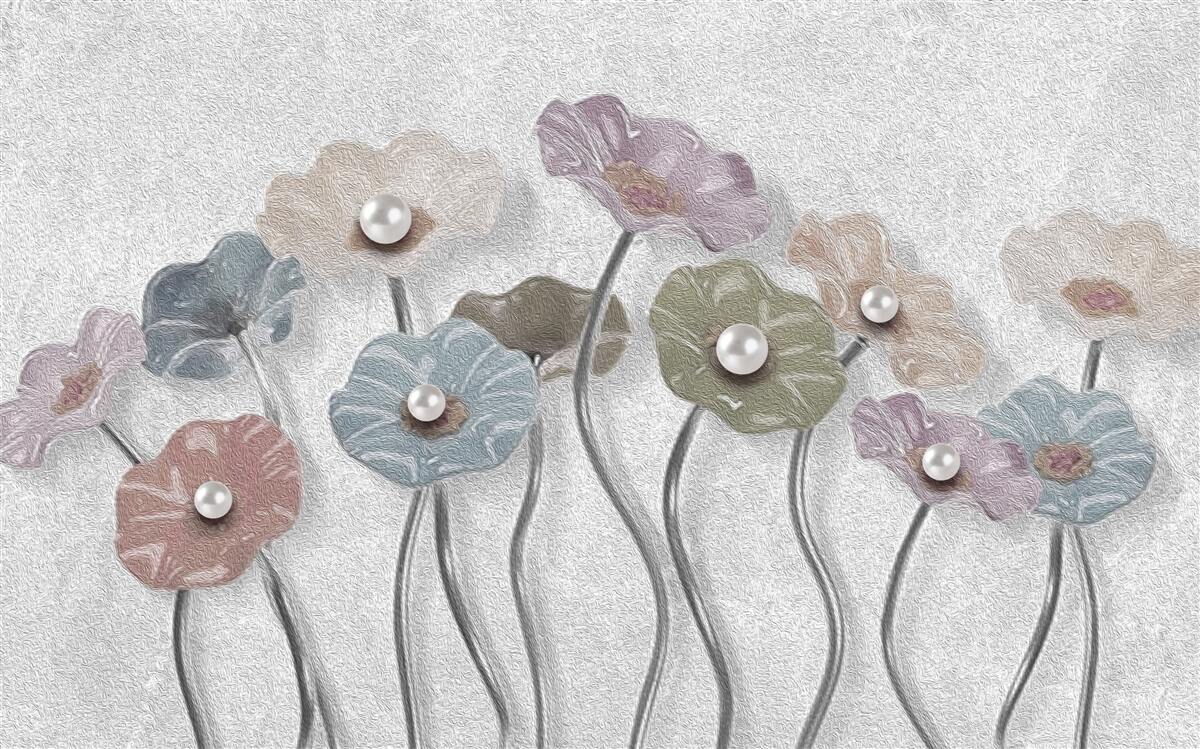 Carta da parati gerbere sottili raccolte in un bouquet di colori diversi