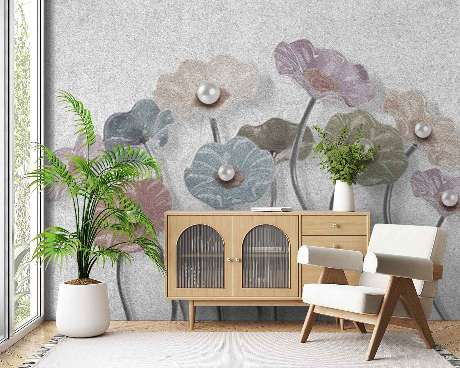 Carta da parati gerbere sottili raccolte in un bouquet di colori diversi