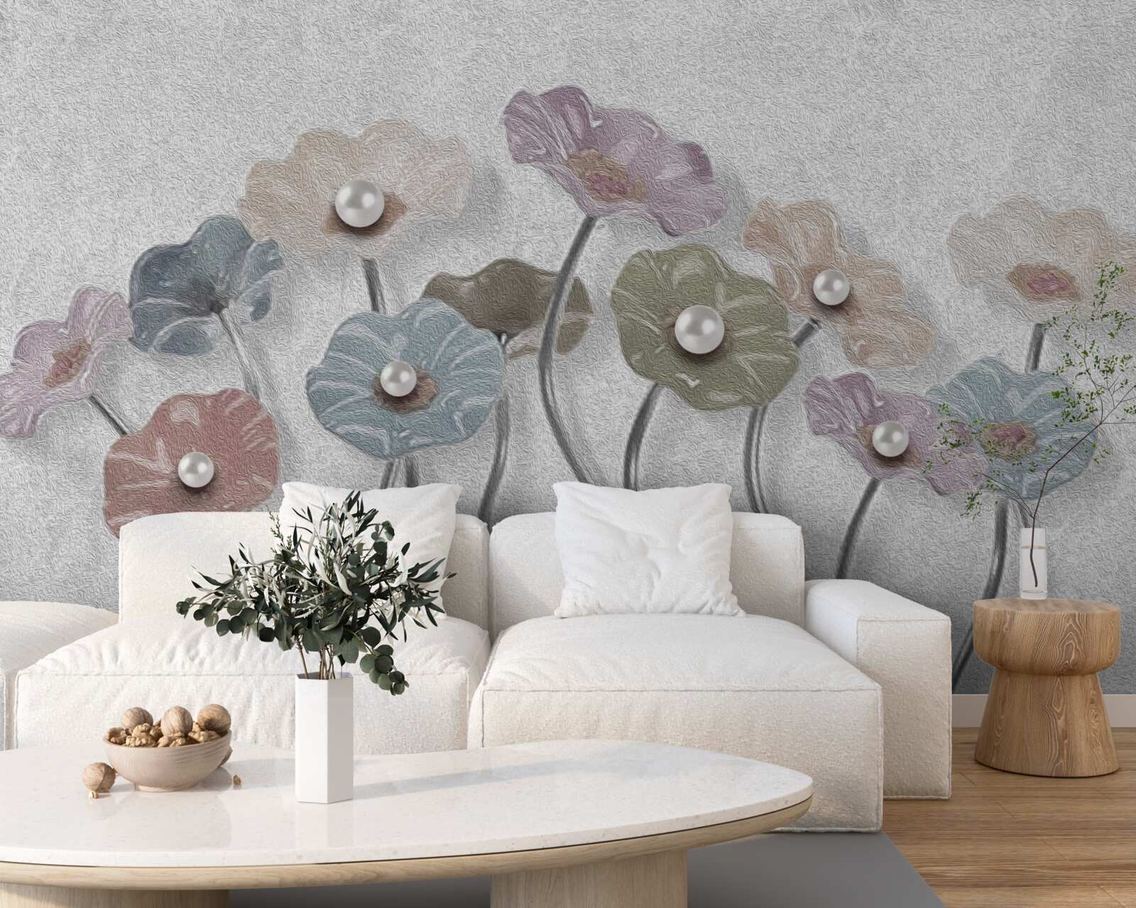 Carta da parati gerbere sottili raccolte in un bouquet di colori diversi
