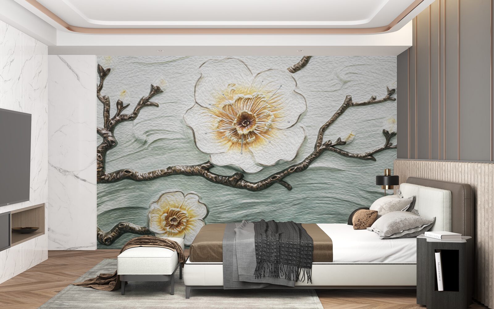 Carta da parati il vento fa oscillare i boccioli della magnolia bianca