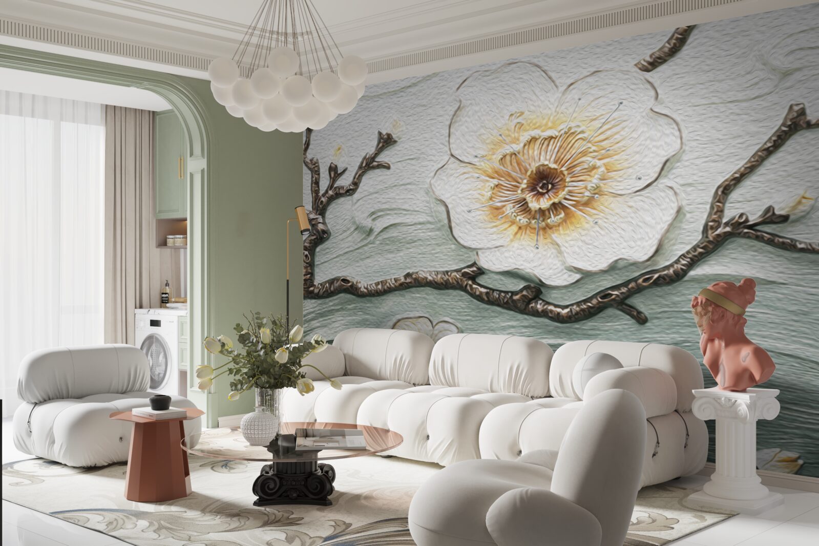 Carta da parati il vento fa oscillare i boccioli della magnolia bianca