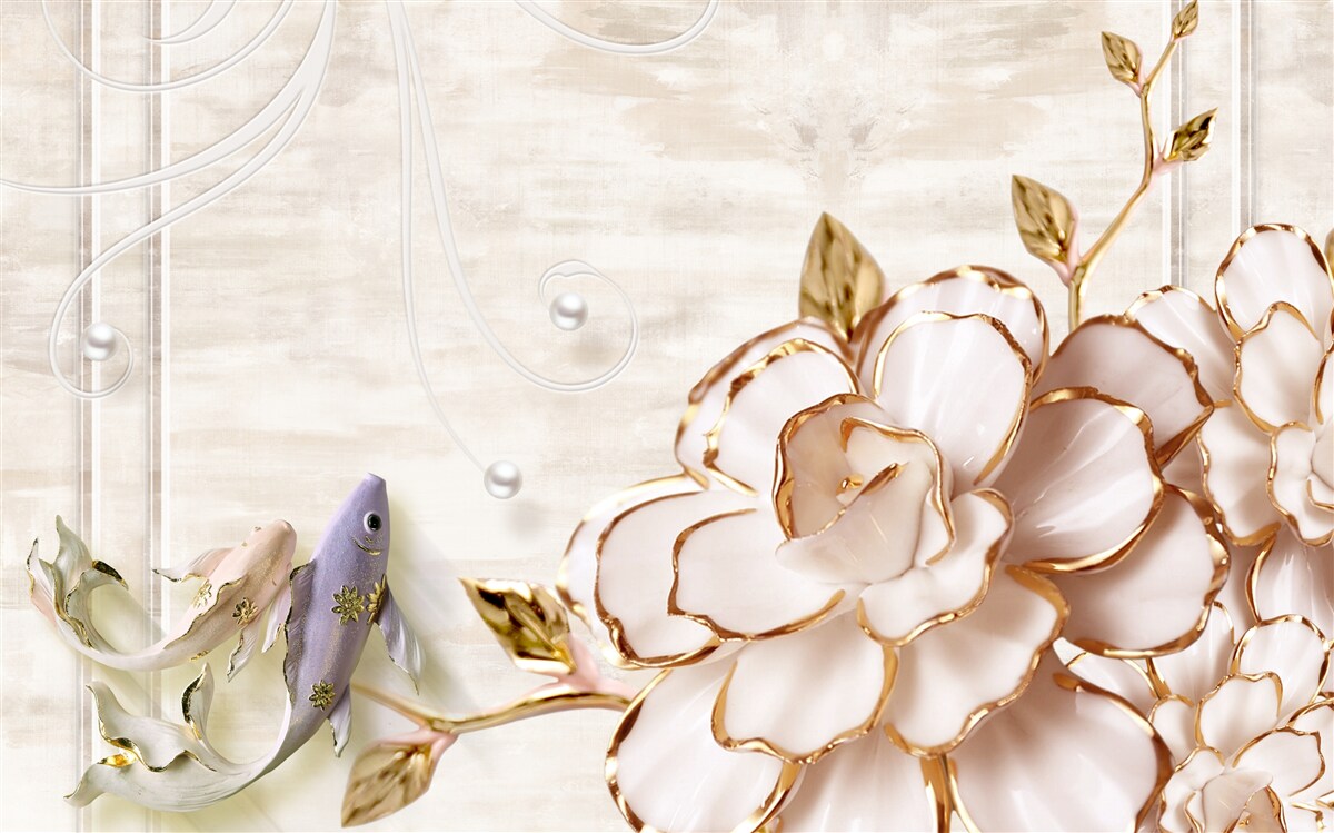 Carta da parati farfalle e fiori in porcellana