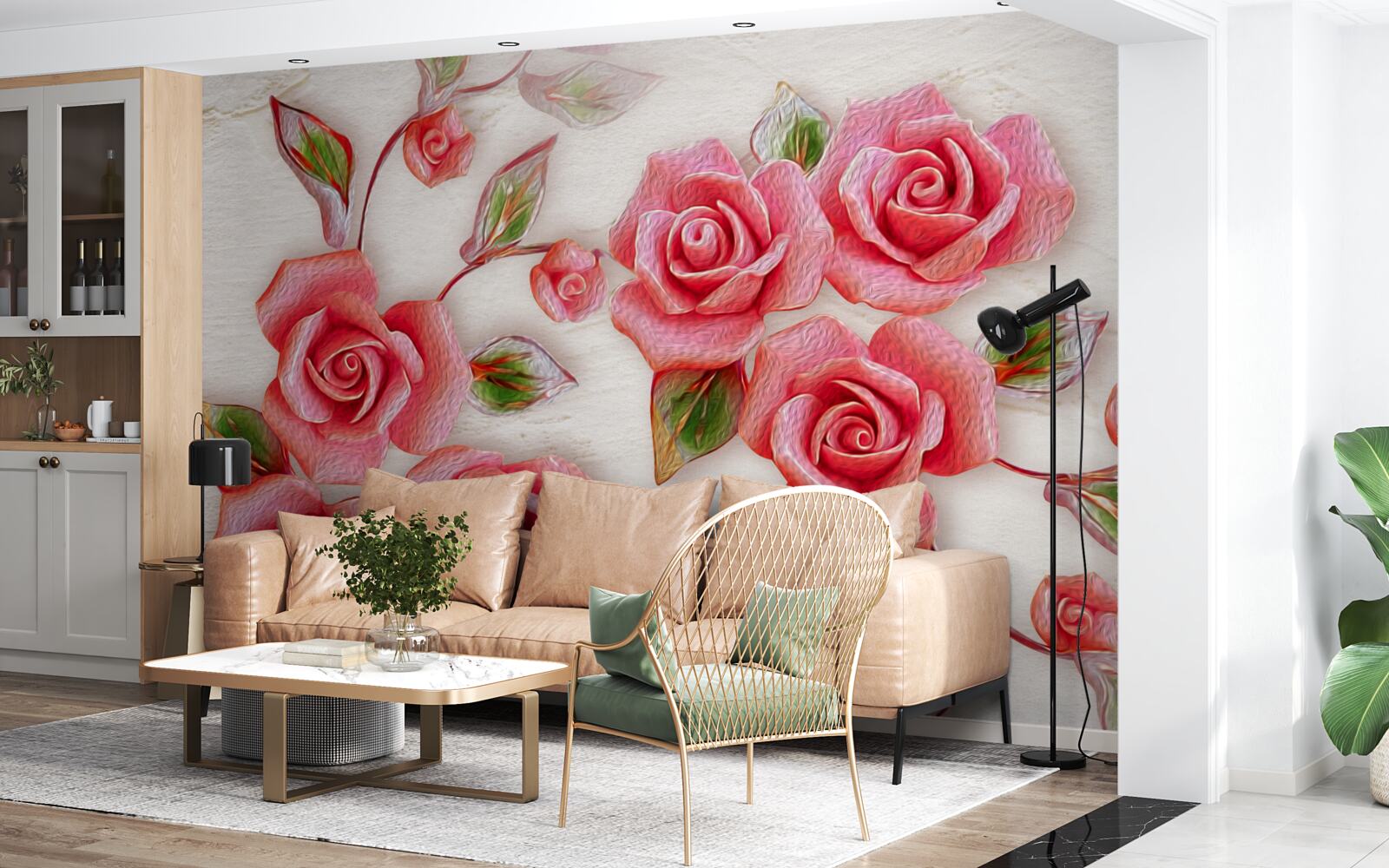 Carta da parati una rosa tea rosa sboccia su un ramo