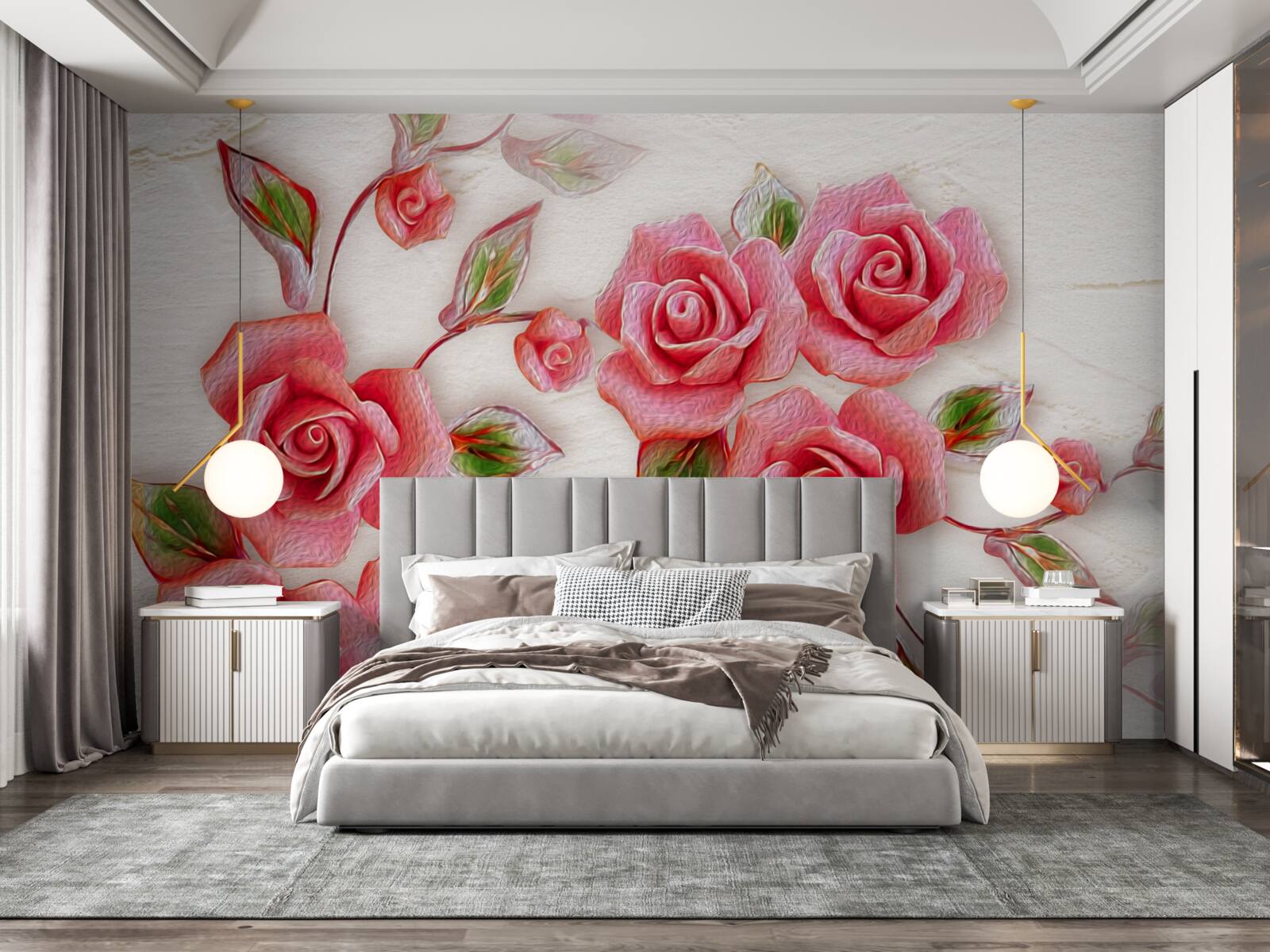 Carta da parati una rosa tea rosa sboccia su un ramo