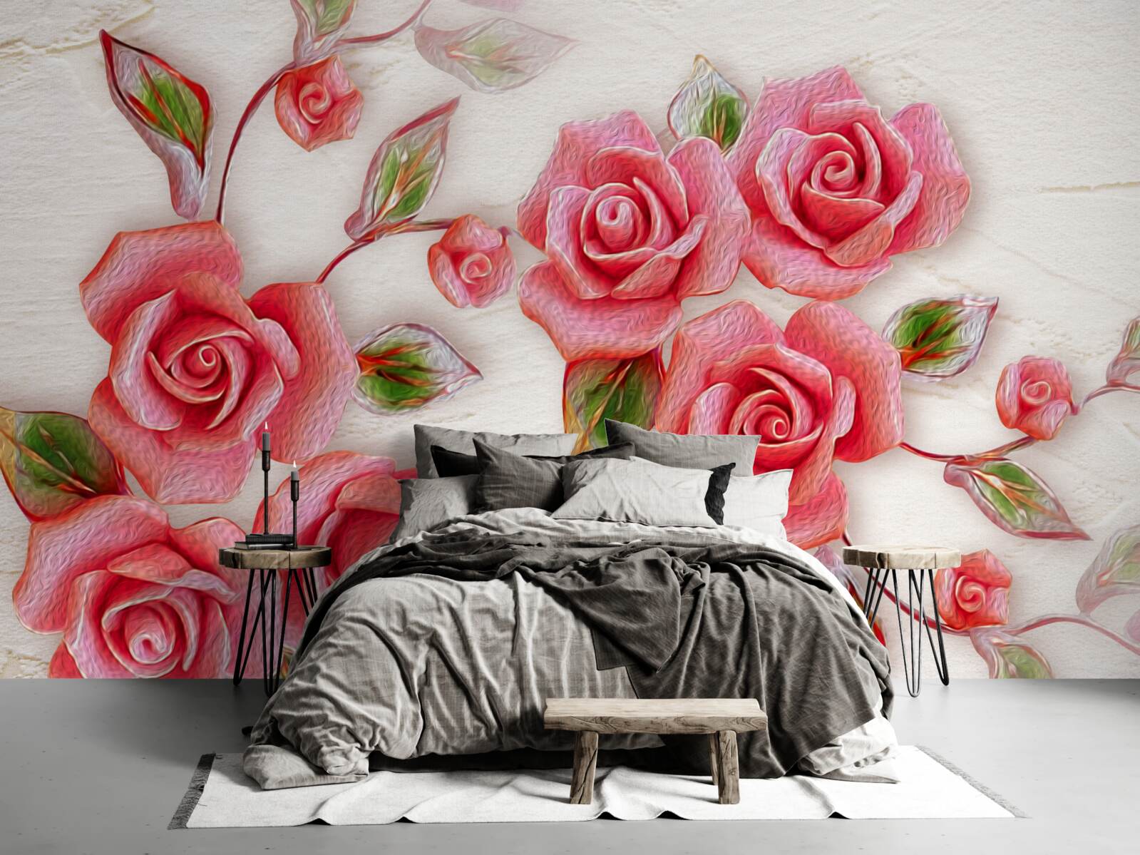 Carta da parati una rosa tea rosa sboccia su un ramo