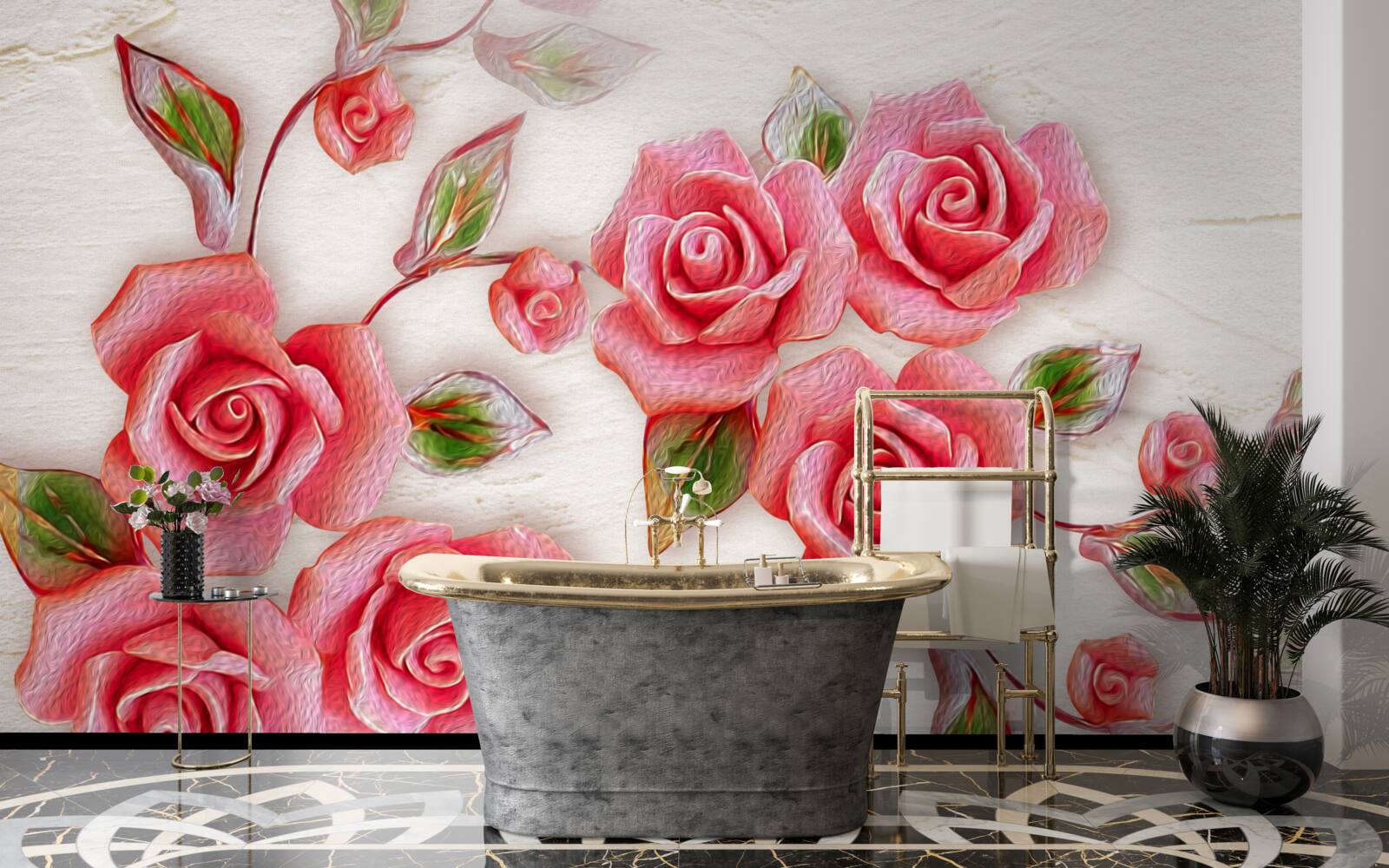 Carta da parati una rosa tea rosa sboccia su un ramo