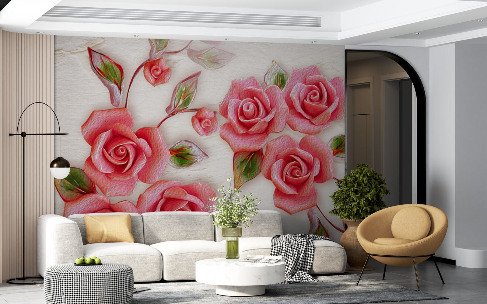 Carta da parati una rosa tea rosa sboccia su un ramo
